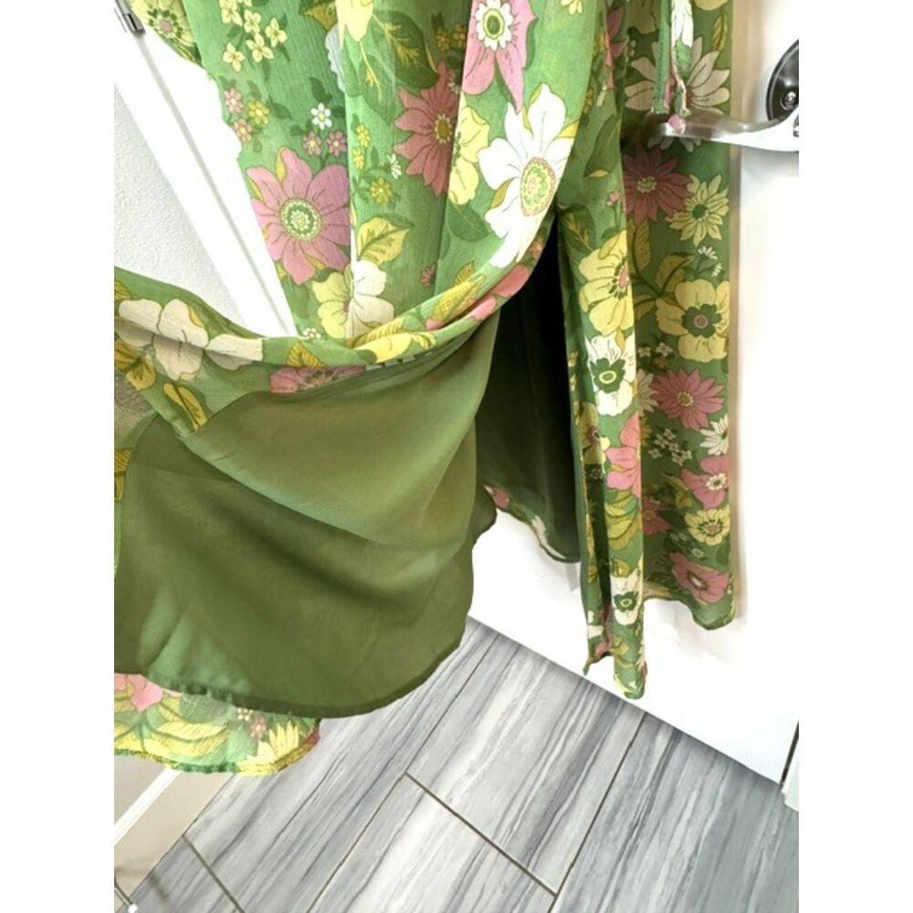 TOPSHOP 70'S RETRO FLORAL PRINT CHIFFON MIDI DRESS OPEN BACK LONG SLEEVE SIZE 4 - Picture 9 of 15